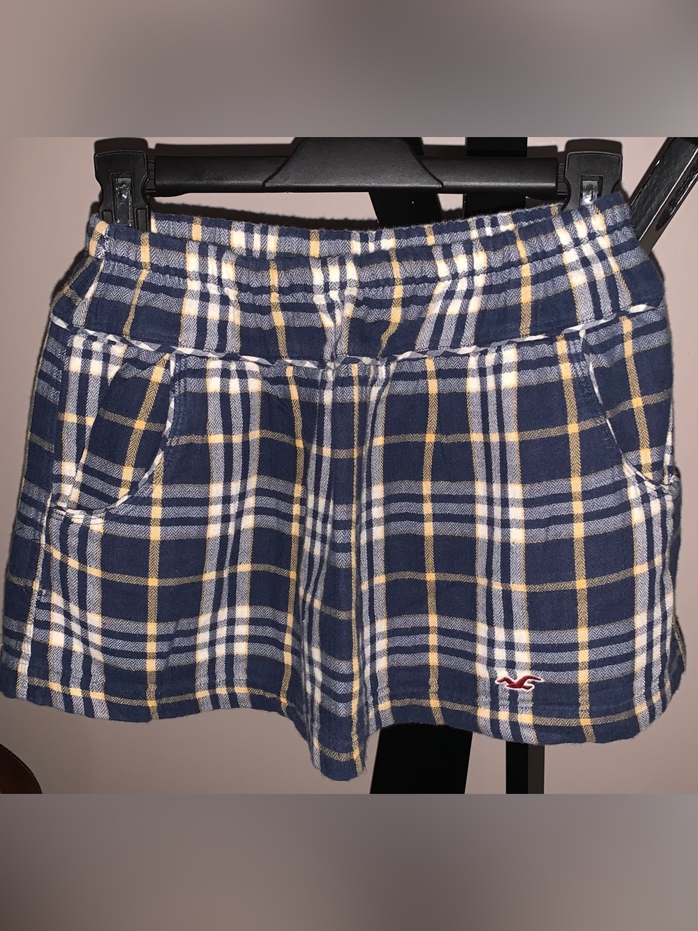Hollister Y2K Navy Plaid Flannel Logo Mini Skirt XS/XL Youth